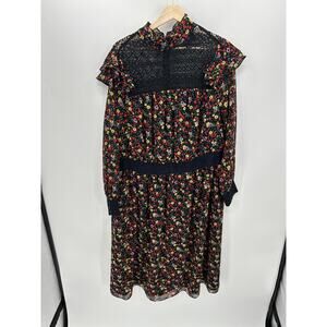 Modcloth X Anna Sui Midi Dress Dark Microfloral Mock Neck Long Sleeve Size 20